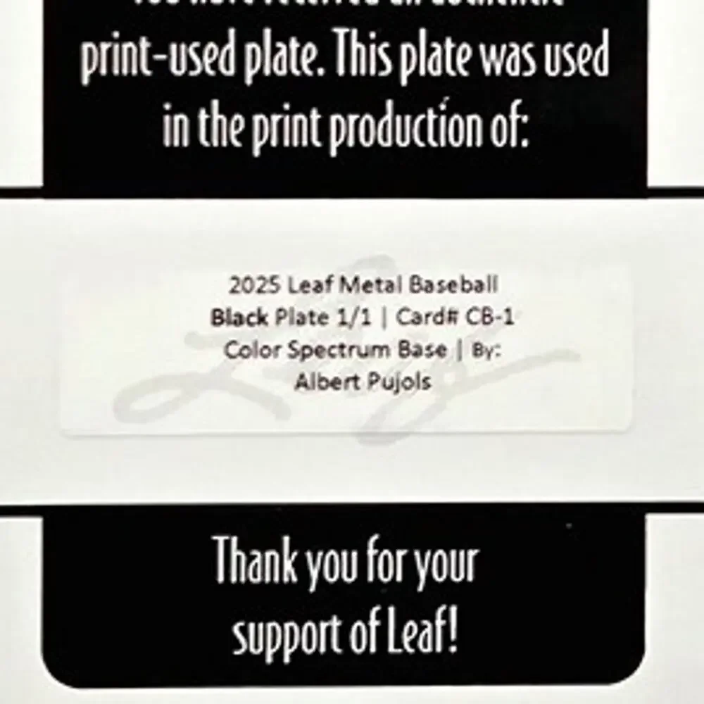 Albert Pujols 1/1 Metal Printing Plate Black St Louis Cardinals Hall of Famer
